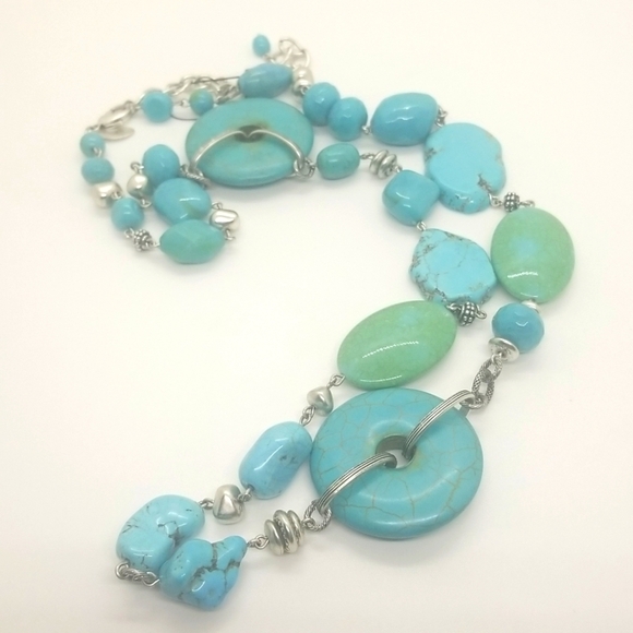 Chico's Turquoise & Silver Southwest Long-line Necklace Cowboy Native Western - Picture 6 of 8